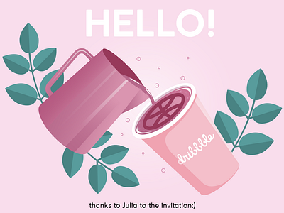 Hello, dribbble! coffee dribbble invite flat illustration latte art pink plant vector
