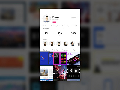 Day 019 Dribbble Profile Card about card design dribbble follow follower info pro profile project shot stats team