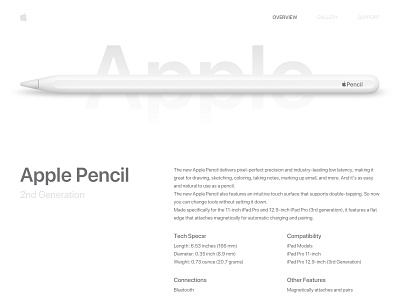 Day 022 Technical Specifications apple apple pencil detail gray layout overview pencil product specification specs tech white