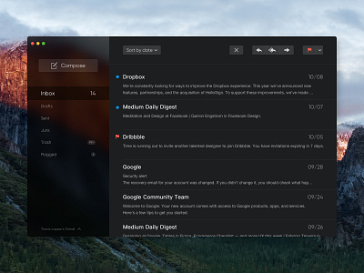 Day 038 - Email Client apple application capitan compose dark ui desktop email flag inbox interface macos ui