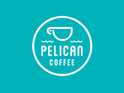 Pelican Coffee Logo circle coffee cup icon identity island logo pelican wave