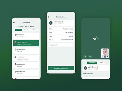 Health App app application chat doctor green health meeting mobile app schedule ui web