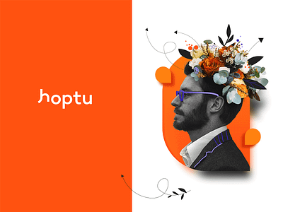 hoptu logo branding collage flower graphic design illustration jump logo logotype man mind sharing skill