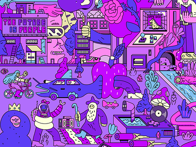 The Future Is Purple illustration artwork credit card design fintech illustration
