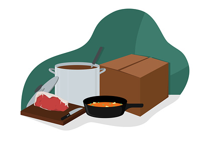 Meal kit box cooking design illustration mad fish digital meal kit steak stew vector