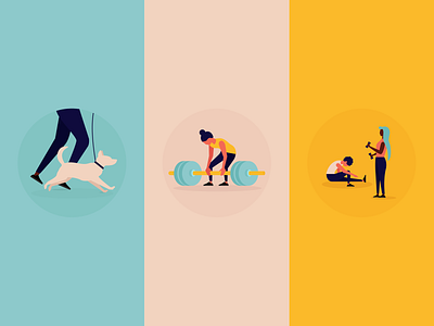 Exercise Illustrations design dog exercise icons illustration infographic lifting mad fish digital run vector weight weightlifting workout