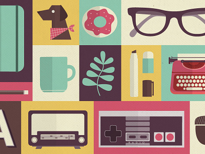 Things About Me color dog flat games glasses grid icons nature radio sketching texture typewriter