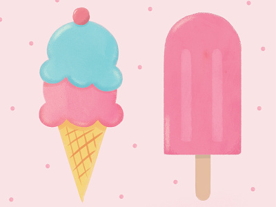 Ice cream & Popsicle cone dessert food ice cream illustration painting pink popsicle summer texture