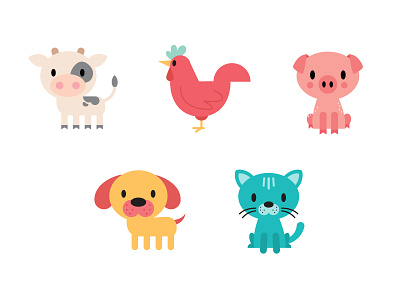 Animal icons animals cat chicken cow cute design dog icons illustration pets pig