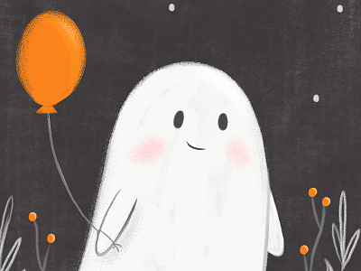 Halloween Ghost balloon character design childrens illustration cute ghost halloween illustration night painting texture