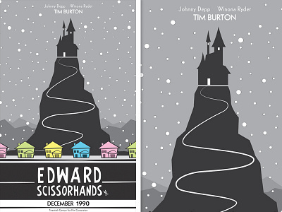 Edward Scissorhands cartoon castle edward film house illustration mountains movie poster scene scissorhands snow street stylize vector