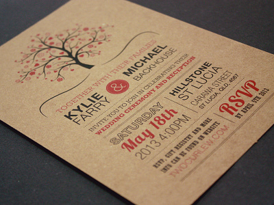Tree Wedding Invite Postcard brown kraft heart invitation love paper postcard recycle red stationary tree typography wedding