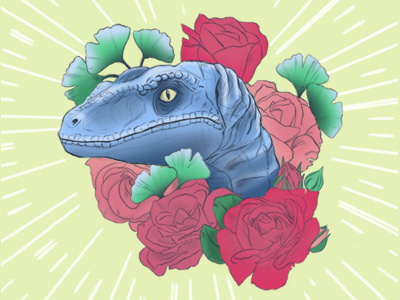 Velociraptor and Flowers