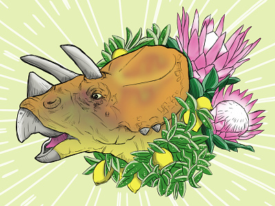 Triceratops and Flowers dinos and flowers series dinosaurs flowers illustration work in progress