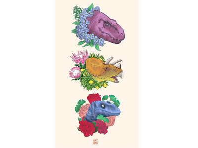 Dinos and Flowers Trio dinos and flowers series dinosaurs flowers illustration phone background