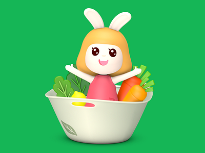 Girl in basket 3d animation basket branding c4d design girl illustration rabbit vegetable