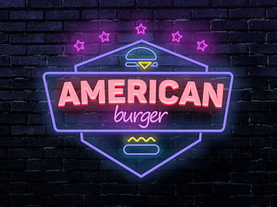 American Burger Logo america brand brazil burger logo neon snackbar