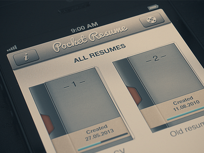 Pocket resume app brown buttons cv folder iphone madebyvadim navbar paper pocket resume sidebar tap bar texture