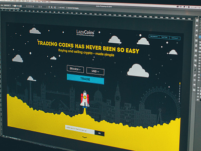 LazyCoins landing page animations bitcoin bitcoins city icons illustration landing london promo rocket website