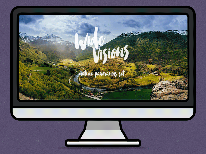 Wide Visions promo animation devices flat imac ipad iphone landscape macbook nature panorama photo promo