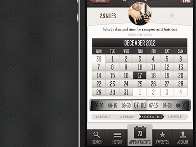Date & time selector calendar dark date design iphone screen select selector time