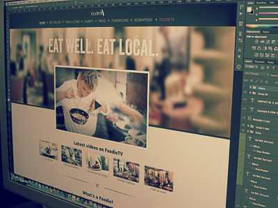 Foodie STL redesign big text design home landing page photo player site video web site website