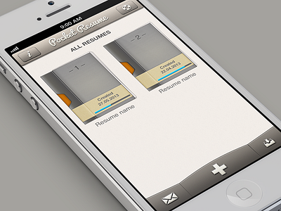 Pocket Resume redesign app brown buttons cv folder iphone light madebyvadim navbar paper pocket resume tap bar texture