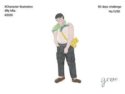 The 60-day character illustration callenge No.11/60 challenge clothing colour dailyillustration drawing green illustraion pencil sketch visual design