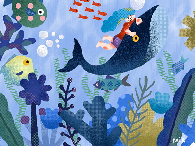 Udersea tour artwork blue design fish girl illustraion illustrator plant sea visual design