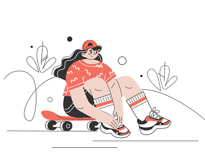 A girl and a skateboard. cartoon character design digital flat girl happy illustration skateboard teenager vector web