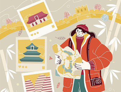 Travel to Beijing cartoon character digital illustration portait procreate vector web