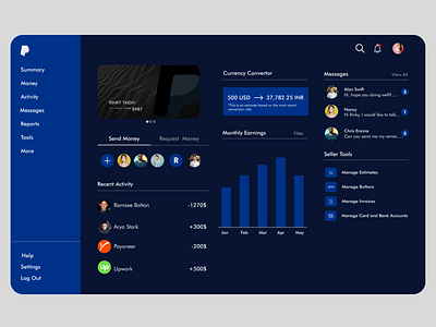 Paypal Redesign Concept adobexd agency app application clean concept dark theme dark ui design figma minimalist money money transfer pay pal redesign ui web website
