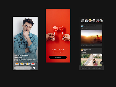 SwipeX Dating App Design agency app application concept dark dark theme dating dating app design design figma flat logo minimal minimalist swipex ui user interface