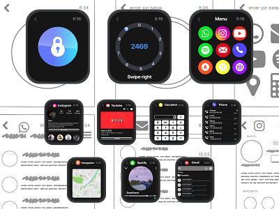 Apple Watch UI kit apple watch ios watch prototype ui uiux wireframe