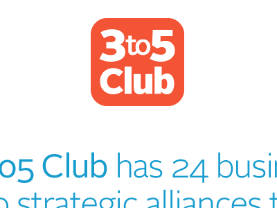 3to5 Club alright sans blue logo mark orange website white