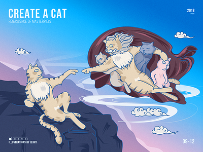 Create a cat cat create adam design famous painting graphic illustrations michelangelo ps
