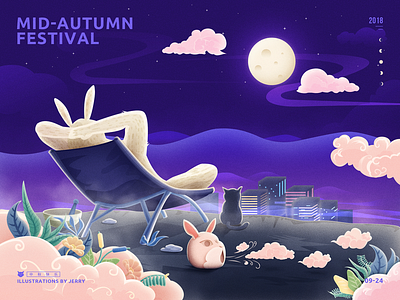 Mid-Autumn Festival colourful design festival imagine mid autumn festival moon night ps rabbit ui violet web