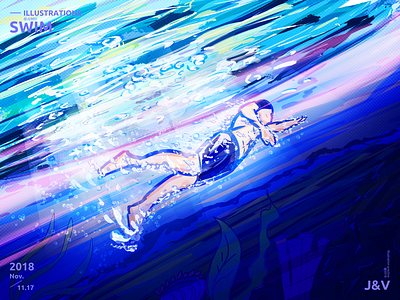 Want to learn to swim colourful design graphic illustrations paint ps swim