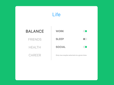 Life Settings balance design life settings sleep social ui work