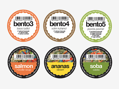 Bento Stickers bento desert etiquette fish food green labels orange package stickers sushi yellow