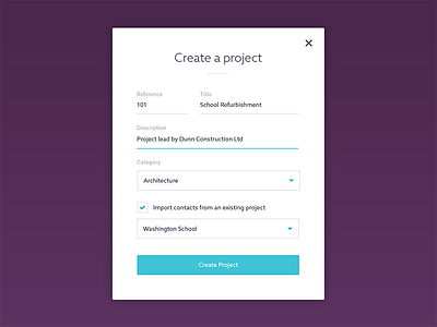 Create a project create dialog gradient material modal project purple ui ux