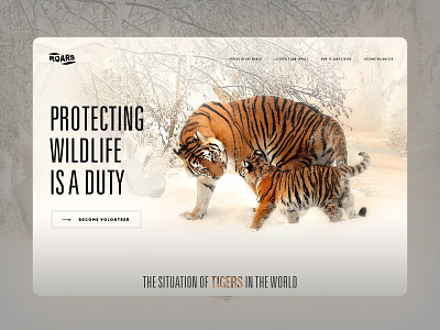 Roars - Protecting Wildlife is a duty animal branding creative design designer experiment interactive interface landing page landing page design logo ui ux