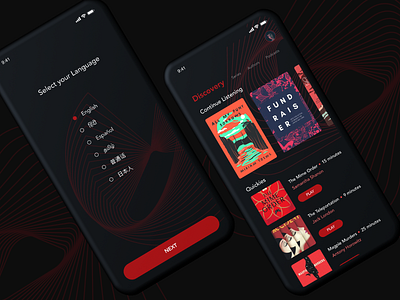 Audiobook App UI 2d audio player audiobooks dark design interaction design minimalistic mobile ui ui design