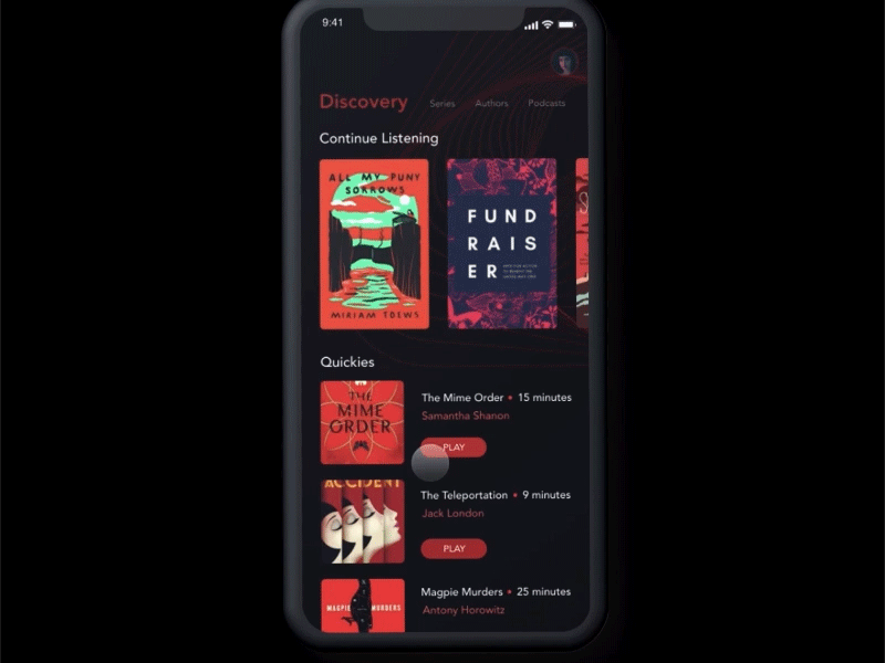 Audio Book Micro Interaction I 2d animation dark interaction design minimalistic mobile ui ui design