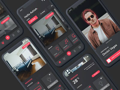Smart Home UI Screens 2d dark home interaction design minimalistic mobile smart smarthome ui ui design