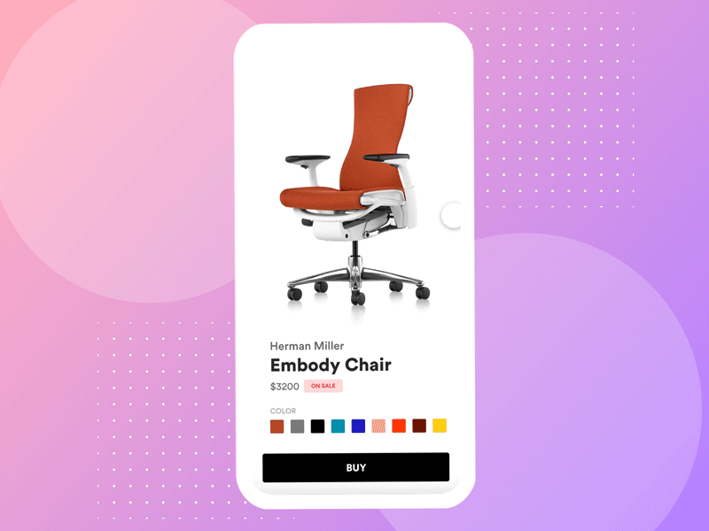 Furniture App Interaction 2d animation chair chair design design design app herman miller interaction design light minimalistic mobile ui ui design