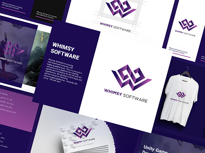 Brand Identity For Whimsy Software adobe illustrator brand guideline brand identity design branding business cards color icon label design logo logo design purple trademark typography vector violet