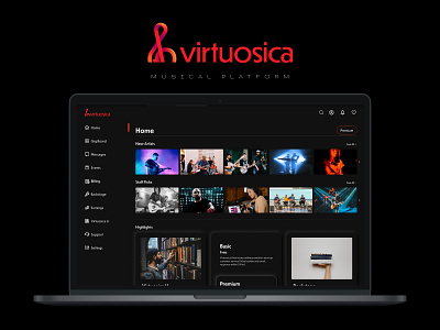Virtuosica (Musical Platform) dashboard design homepage landing page music music platform ui ux web website