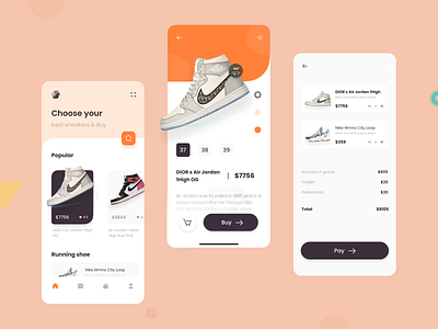 Sneakers on display app design ui ux vector 设计