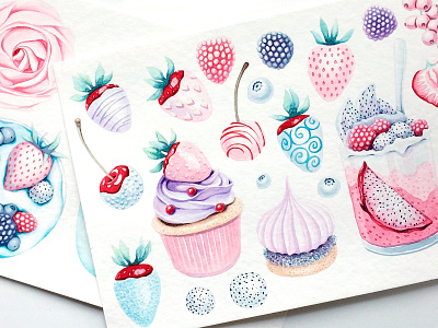 Sweets berries cream cupcake desserts drawing hand drawing illustration painting smoothie sweets watercolor